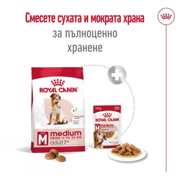 Royal Canin Dog Adult Medium 7+ - Пълноценна суха храна за кучета от средни породи над 7 години